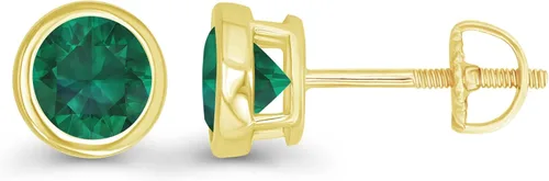 Vista 2 de Juego de aretes de tuerca de plata de ley 925 chapada en oro de 14 quilates, hipoalergénicos, de 0.197in, con bisel redondo de 0.197in, Circonia