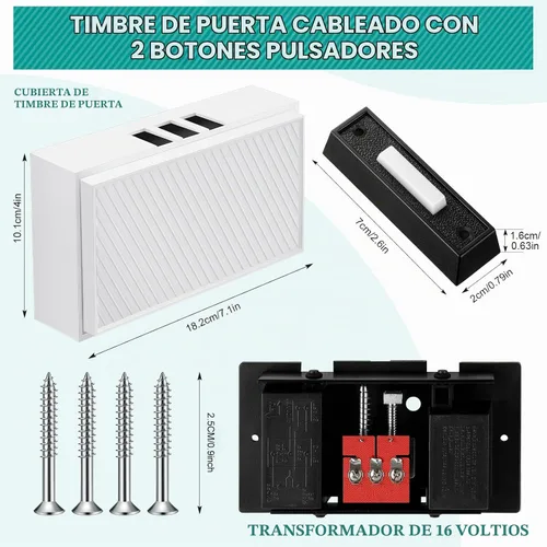 Vista 4 de Saillong - Timbre de puerta con cable, botones de timbre iluminados, color negro, estilo barra