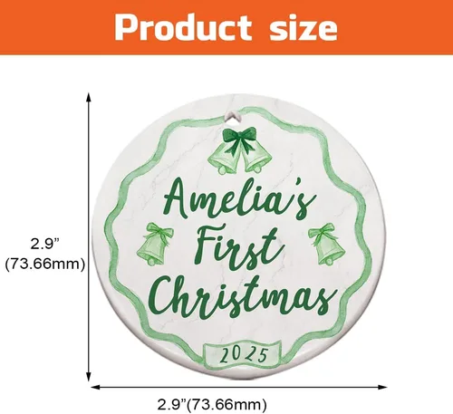 Vista 6 de Adorno personalizado de cerámica para la primera Navidad del bebé 2025 – Recuerdo navideño de copo de nieve personalizado con nombre, nuevo adorno