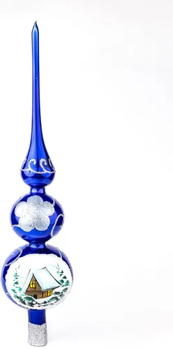 Vista 10 de Adorno para la Copa del Árbol de Navidad Spitz de Vidrio Soplado, Adornos Dorados/Plateados Decorados a Mano (13 Pulgadas / 33cm, Dorado)