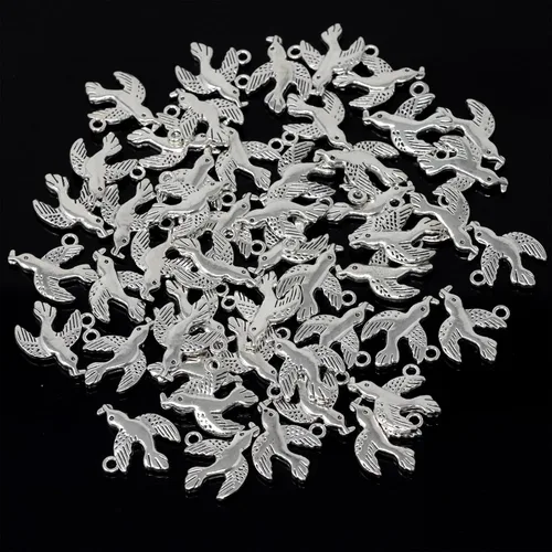 Vista 3 de Honbay 50 dijes de aleación de paloma de la paz, colgantes de animales de pájaro pequeño para aretes, collar, pulsera, llavero, joyería, fabricación