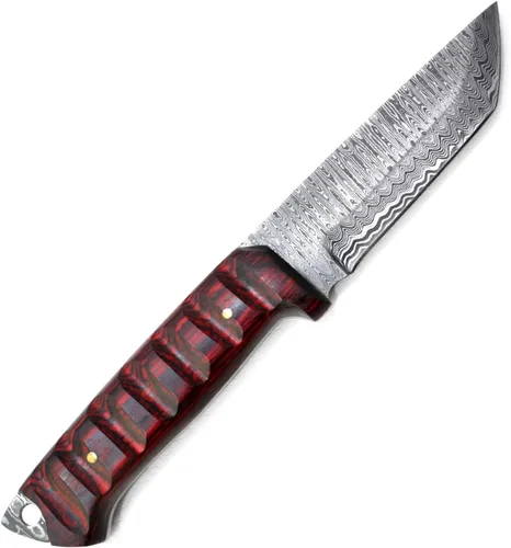 Vista 4 de Titan International Knives Diver Equipo de caza de acero de Damasco de alto y bajo carbono, supervivencia Tanto Point EDC hoja táctica mango