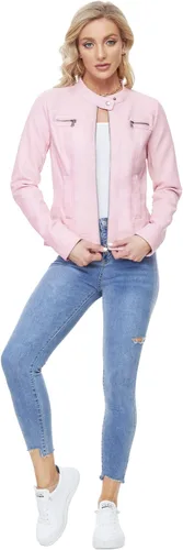 Vista 5 de Fahsyee Chaquetas de cuero con cremallera para mujer, abrigo de motociclista de poliuretano sintético