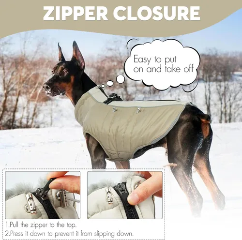 Vista 4 de IDOMIK Abrigo cálido para perros con arnés, chaquetas reflectantes impermeables para perros pequeños, medianos y grandes, chaqueta de invierno