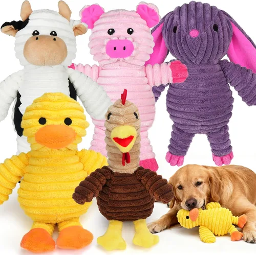 Vista 8 de Prime Pets Juguetes para perros, paquete de 5, juguetes chirriantes de felpa para perros, paquete de valor surtido, juguete para mascotas
