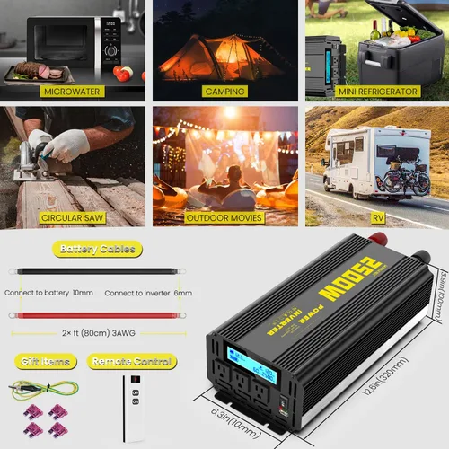 Vista 5 de Inversor de corriente de onda sinusoidal modificada de 2500 vatios, 12 V CC a CA 110 V/120 V (pico) Convertidor de 5000 W, inversor de automóvil