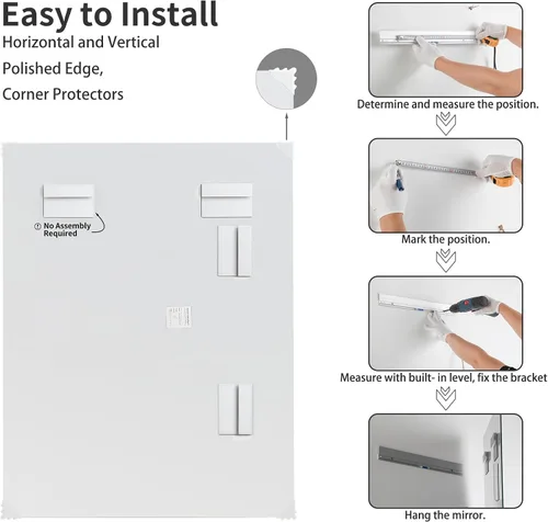 Vista 6 de Mirrorons Espejo biselado, espejos de baño para pared de 40 x 32 pulgadas, espejo de baño rectangular sin marco con borde biselado, se cuelga