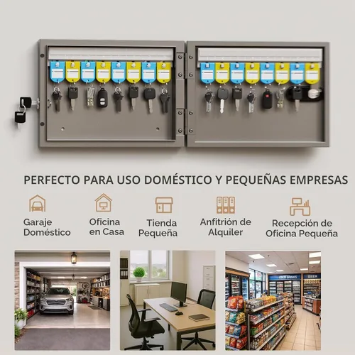 Vista 6 de WeHere Caja de 16 llaves – Armario de llaves montado en la pared con cerradura de combinación de 3 dígitos y llave de respaldo, caja de seguridad