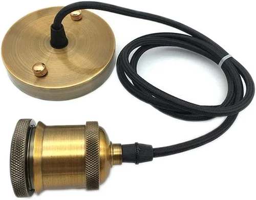Vista 4 de Icole Lámpara colgante vintage, estilo industrial retro moderno E26 E27 soporte de lámpara cromado negro, rosa de techo negro, cable flexible