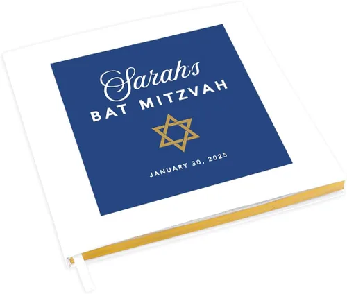 Vista 14 de Andaz Press Libro de invitados personalizado de Bar/Bat Mitzvah con detalles dorados, 120 páginas Art Deco personalizadas, álbum de fotos de tapa