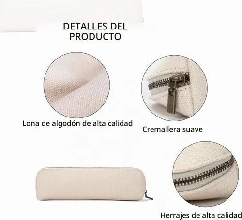 Vista 3 de Estuche para lápices de lona de algodón y bolsa de lápices multifuncional simple con cremallera Almacenamiento portátil (beige)
