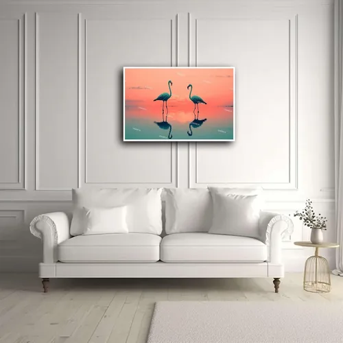 Vista 5 de Lienzo giclée, impresiones en lienzo de flamencos, decoración de pared, animales salvajes, flamencos en el lago, póster para sala de estar