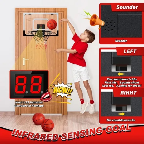 Vista 3 de Mini Aro de Baloncesto Sobre la Puerta - Juego de Aro de Baloncesto Montado en la Pared con Accesorios Completos - Juguetes de Baloncesto Regalos