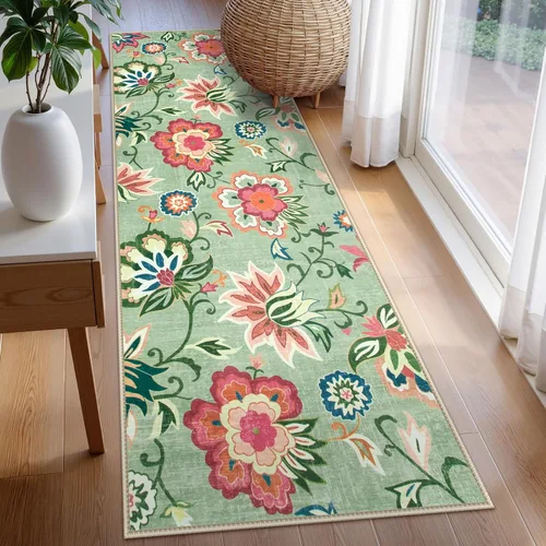 Vista 22 de Beeiva Alfombras florales de entrada, lavables para interiores, ultra fina, de 2 x 3 pies, antideslizante, para cocina, tapete de cachemira suave