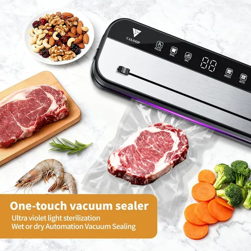 Vista 3 de Máquina selladora al vacío de alimentos CALOOP con 20 bolsas de sellado, potente ahorrador de alimentos de 80 Kpa para almacenamiento en la cocina