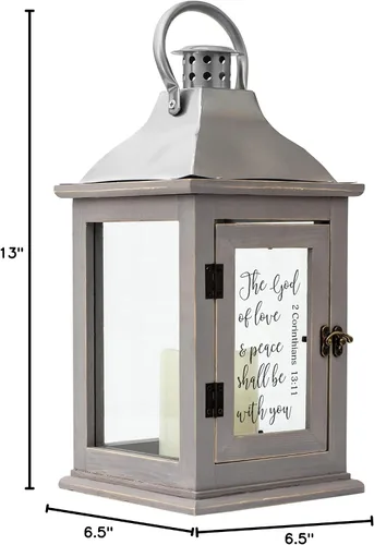 Vista 5 de Elanze Designs Love and Peace Shall Be with You - Farol de madera gris de 13 pulgadas
