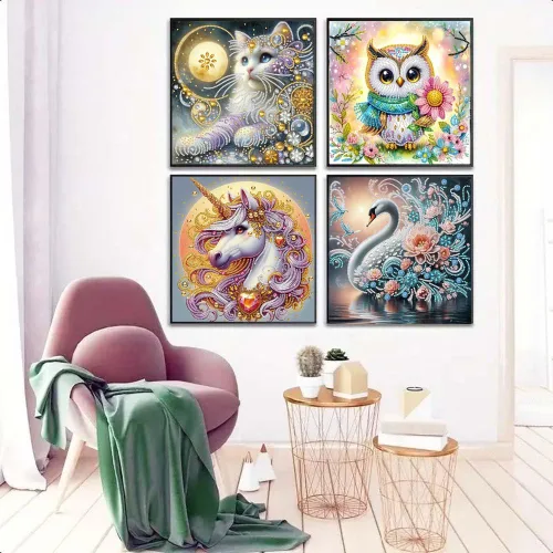 Vista 4 de Paquete de 4 kits de pintura de diamantes para adultos, kits de arte de diamantes de forma especial de unicornio para adultos principiantes