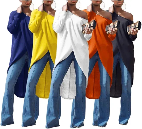 Vista 2 de ECHOINE Blusa casual de manga larga para mujer, con dobladillo asimétrico, estilo casual