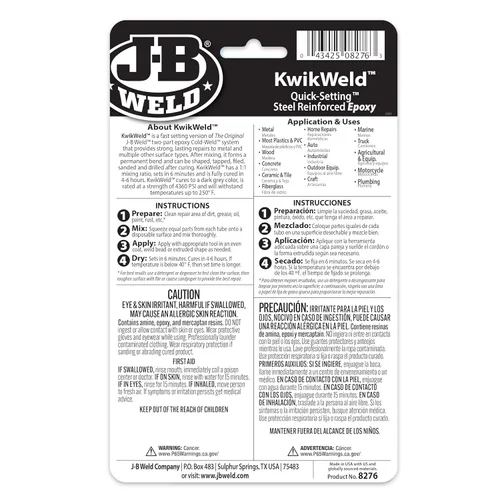 Vista 3 de J-B Weld 8276 KwikWeld Pegamento de acero reforzado de rápida adhesión. Pomo de 2 onzas, 2 onza, Blanco