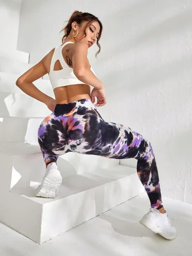 Vista 5 de WDIRARA Leggings ajustados deportivos de cintura alta con control de abdomen para mujer
