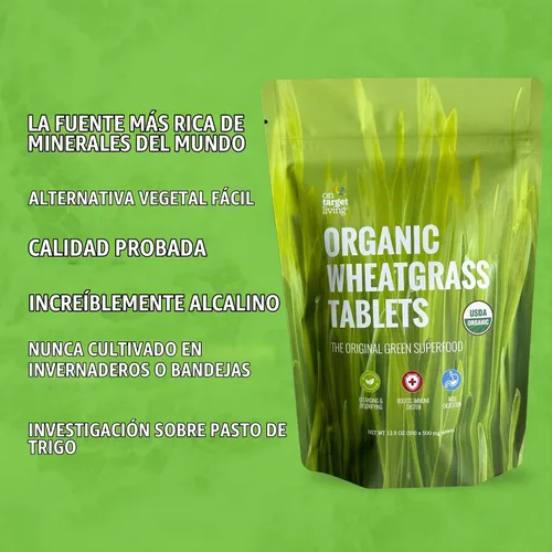 Vista 3 de On Target Living Tabletas de hierba de trigo - 500 tabletas USDA Organic