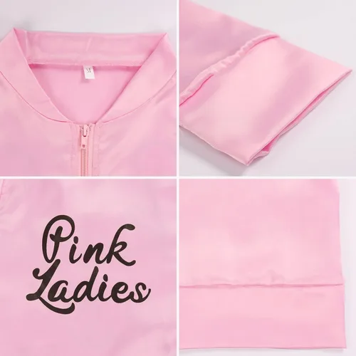 Vista 3 de FAYBOX Chaqueta rosa para mujer, disfraz de los años 50 para niñas, disfraz de Halloween