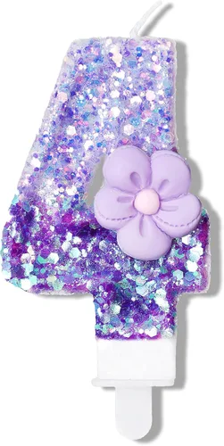 Vista 14 de Velas número 0, velas de cumpleaños con número de flor morada para pastel, velas de números morados que crean un ambiente romántico y cálido