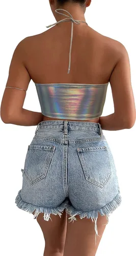 Vista 2 de krtwrnt Camiseta corta de tubo para mujer con hebilla y cuello cuadrado