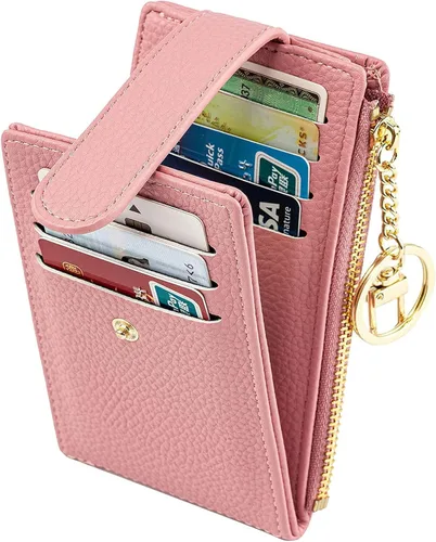 Vista 2 de Cartera pequeña para mujer delgada plegable con cremallera tarjeteros monedero brillante A-Rosa Minimalista