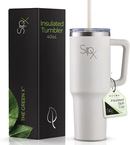 Vista 17 de SipX™ Vaso aislado de 30 onzas con asa y pajita, acero inoxidable aislado al vacío, a prueba de fugas, apto para portavasos - Perfecto para café