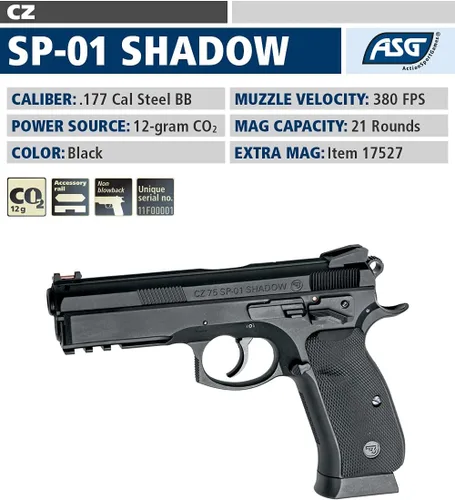 Vista 2 de ASG CZ SP-01 Shadow Pistola de Aire de Balines de Acero Calibre .177, Sin Retroceso