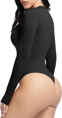 Vista 2 de YIANNA Body de cuello redondo para mujer, camiseta de tanga con sensación de segunda piel, trajes de cuerpo