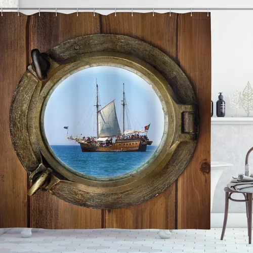 Vista 46 de Ambesonne Decor Collection cortina para regadera de baño de poliéster