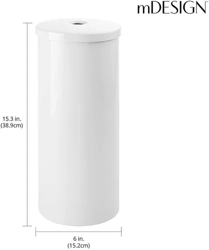 Vista 4 de mDesign - Organizador de papel higiénico de pie para piso con cubierta, almacenamiento de 3 rollos de papel de seda para ahorrar espacio para baño