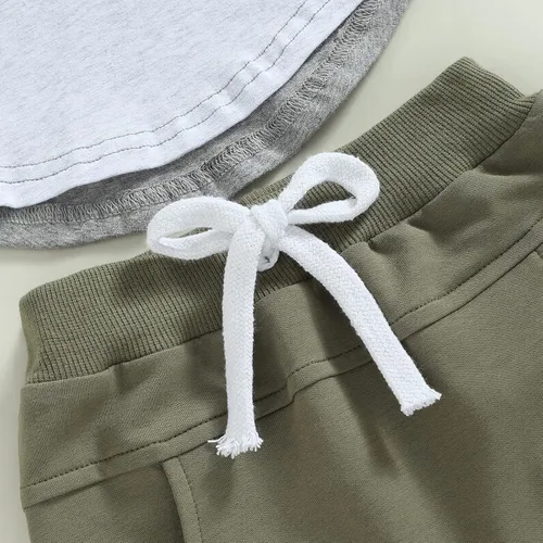 Vista 34 de Conjunto de ropa casual de manga corta con botones y pantalones cortos de lino para bebés y niños pequeños