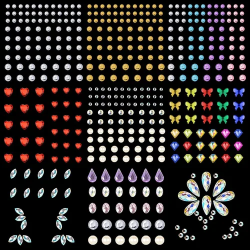 Vista 9 de 1250 calcomanías de diamantes de imitación autoadhesivas, gemas de arco iris para cara, cabello, uñas, brillantina, calcomanías de diamantes