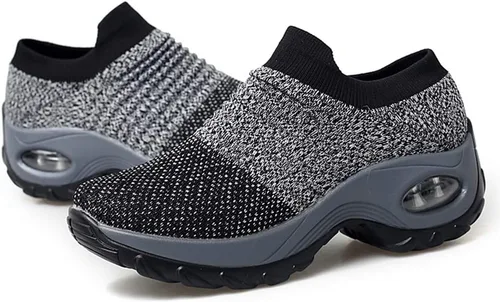 Vista 8 de Zapatos deportivos para caminar de malla para mujer, diseño moderno con cámara de aire, sin cordones, zapatos para bailar jazz, zapatos de baile