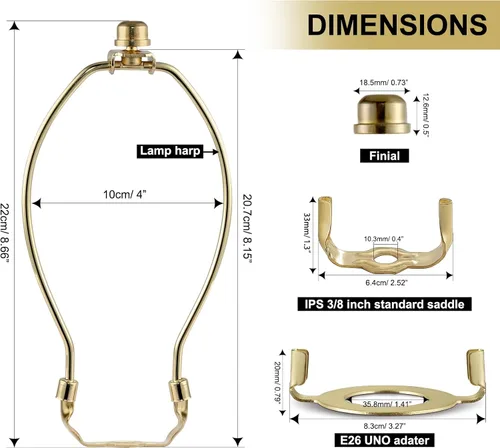 Vista 2 de Soporte de arpa de pantalla de lámpara de 8 pulgadas, arpa de lámpara de níquel con adaptador E26 UNO Fitter, juego de sillín y remate estándar IPS