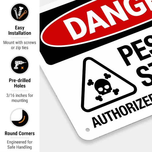Vista 2 de Danger Pesticide Storage Authorized Personnel Only Sign, 10x7 Inches, Rust Free .040 Aluminum, Made in USA by Sigo Signs