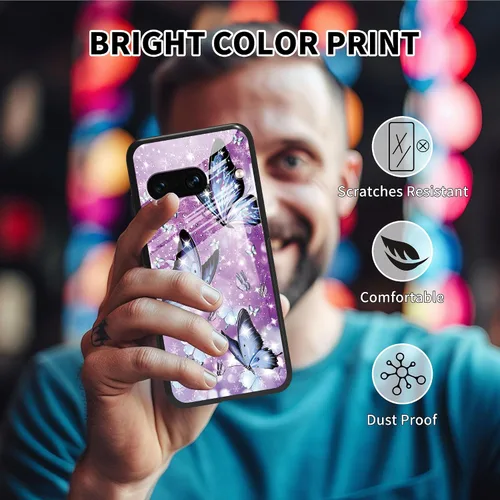 Vista 6 de Funda para Google Pixel 8 de 6.2 pulgadas con protector de pantalla + función atril con diseño de mariposas moradas, funda para Google Pixel 8