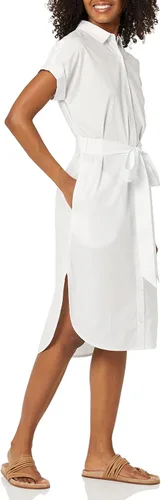 Vista 3 de Tienda Essentials Vestido camisero de manga corta con botones frontales y cinturón para mujer