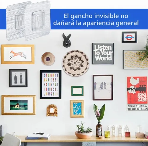 Vista 4 de 30 ganchos adhesivos de pared de doble cara, 15 libras máximo, resistentes, limpios e impermeables para baño, cocina, colgar cuadros