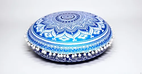 Vista 20 de CRAFT KALA Funda de cojín redonda grande de 32 pulgadas para el suelo bohemio, funda de puf boho, funda de cojín de mandala para meditación, cojines