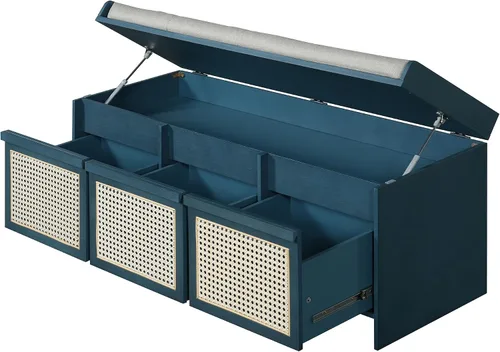 Vista 8 de Entryway Cushioned Storage Shoe Bench，Antique Navy-Q