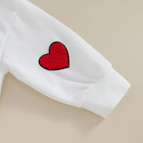 Vista 7 de SOLILOQUY Traje de San Valentín para bebé, niña, niño, amor, estampado de corazón, sudadera de manga larga, sudadera de otoño para bebé