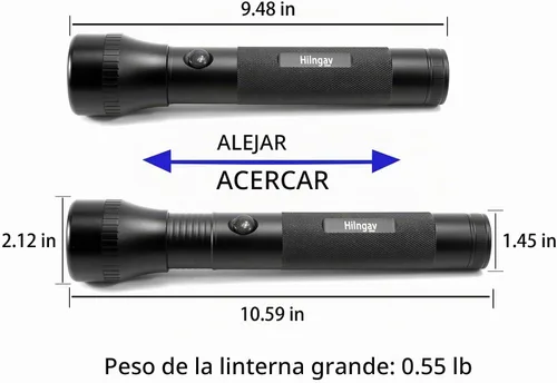 Vista 5 de Linternas LED Grandes de Batería D de 2 Celdas de Servicio Pesado, Linterna Antorcha de Aleación de Aluminio de Modo Único con Zoom, Linterna