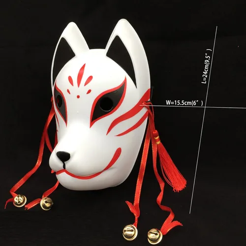 Vista 2 de YangYong Máscara de cosplay de zorro para fiesta de máscaras, Halloween, Kitsune Kabuki japonés