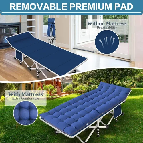 Vista 4 de Paquete de 2 catres de camping con colchón, cama de catre cómoda, catre plegable, catres resistentes para dormir con bolsa de transporte