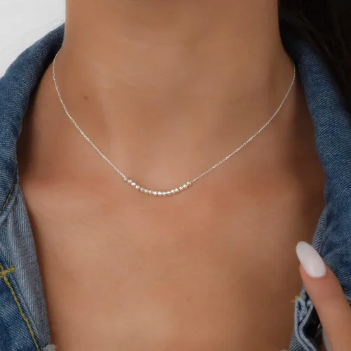 Vista 4 de Annika Bella Collar de Plata de Ley 925 con Cuentas en Barra para Mujer, Collar Corto y Delicado con Cuentas de Plata, Joyería Resistente al