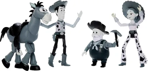 Vista 5 de Mattel Disney y Pixar Set de Toy Story con 4 Figuras de Acción, Paquete de Rodeo Blanco y Negro de Woody con Woody, Jessie, Bullseye y Pete